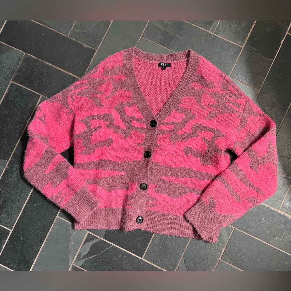 Rails Cynthia fuchsia pink camo wool alpaca blend button front cardigan - Picture 2 of 7